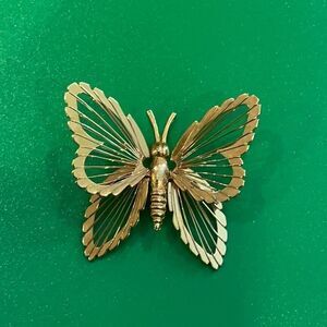Vintage Signed Monet Butterfly Gold-tone Brooch